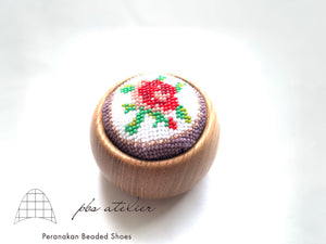 プラナカンビーズ刺繍針山キット(ローズ) DIY Pin Cushion with Fregrance Wooden Bowl (Rose)